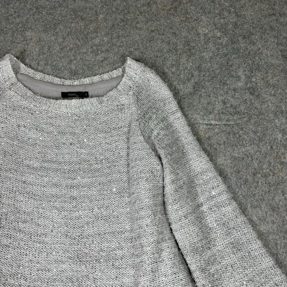 THML Sweater Womens Small Gray Knit Sequin Pullover Chiffon Underlay Buttons - Picture 2 of 8